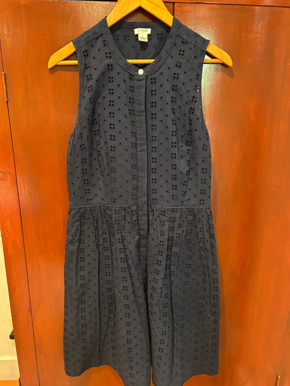 J. Crew Navy Eyelet Sleeveless Midi Dress